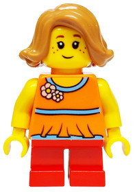 Child Girl with Medium Nougat Short Swept Sideways Hair and Red Short Legs