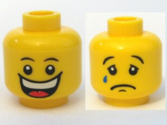 LEGO® Alkatrészek (Pick a Brick) 3626bpb0368 - Sárga Minifigura Fej, Dupla festéssel Nevető/Síró Arccal