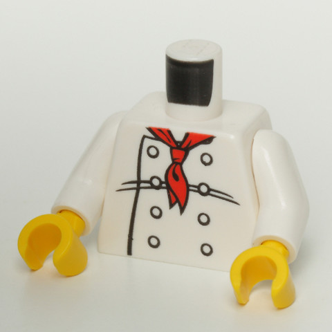 LEGO® Alkatrészek (Pick a Brick) 4275540 - Fehér Minifigura Felsőrész - Séf Ruha Piros Kendővel