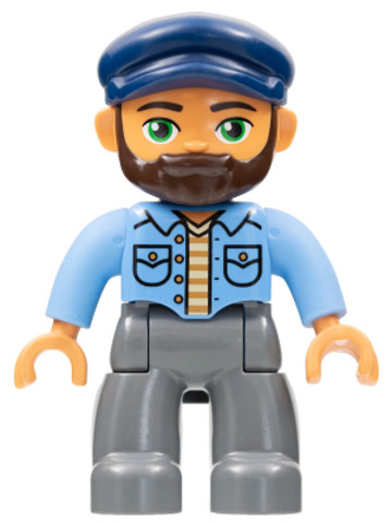 LEGO® Minifigurák 47394pb250 - Duplo Figure Lego Ville, Male, Dark Bluish Gray Legs, Medium Blue Shirt, Dark Blue Cap, Beard
