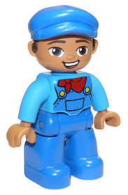 Duplo Figure Lego Ville, Male, Blue Legs, Dark Azure Shirt with Blue Overalls and Red Neckerchief Pa
