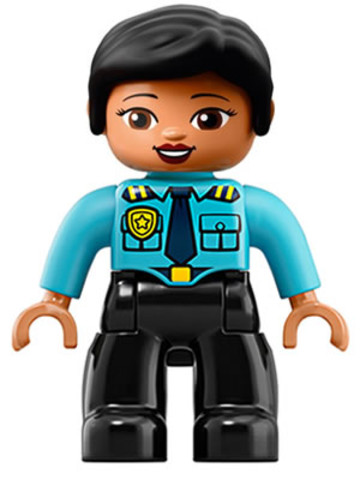 LEGO® Minifigurák 47394pb262 - Duplo Figure Lego Ville, Female Police, Black Legs, Medium Azure Top with Badge and Epaulettes, Blac