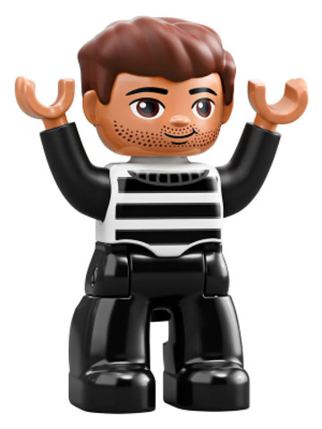 LEGO® Minifigurák 47394pb264 - Duplo Figure Lego Ville, Male, Black Legs, Black and White Striped Top, Reddish Brown Hair (Prisoner
