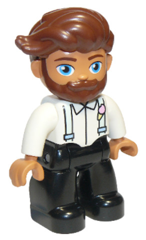 LEGO® DUPLO® 47394pb280 - Duplo Figure Lego Ville, Male, Black Legs, White Top with Light Aqua Suspenders, Reddish Brown Hair,