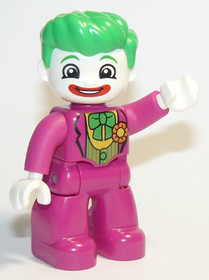 Duplo Figure Lego Ville, The Joker, Magenta Legs and Top, White Hands, White Head, Red Lips, Bright 