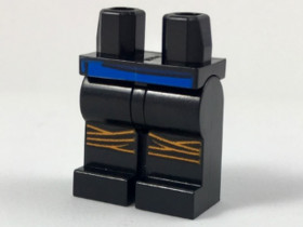 Fekete Minifigura Láb - Kék Övvel és Narancssárga Térdfáslival