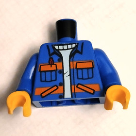 Kék Minifigura Felsőtest - Zsebek és Narancssárga Csíkok