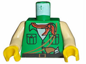 Zöld Minifigura Felsőtest - Adventurers Safari Felső, Vörös Sállal és Pisztolymintával