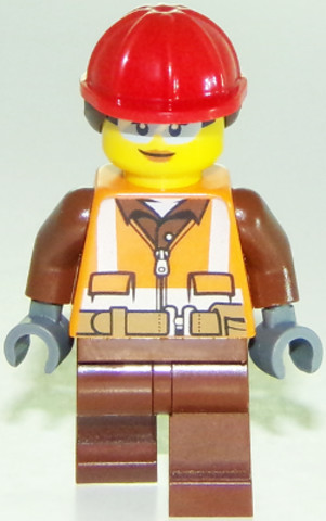 LEGO® Minifigurák cty0934 - Construction Worker - Female, Orange Safety Vest, Reflective Stripes, Reddish Brown Shirt and Legs, 