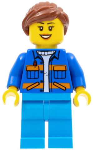 LEGO® Minifigurák cty0957 - Garbage Worker - Female, Blue Jacket with Diagonal Lower Pockets and Orange Stripes, Dark Azure Legs