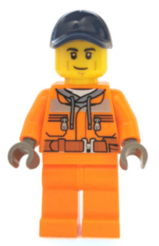 LEGO® Minifigurák cty1140 - Street Sweeper Operator - Male, Orange Safety Jacket, Reflective Stripe, Sand Blue Hoodie, Orange Le