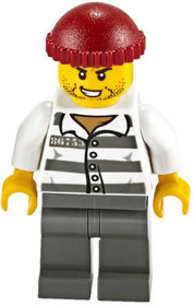 Police - Jail Prisoner 86753 Prison Stripes, Dark Red Knit Cap, Scar, and Stubble