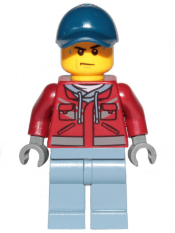 LEGO® Minifigurák cty1172 - Explorer - Male, Dark Red Hooded Sweatshirt, Dark Blue Cap, Frown, Sweat Drops