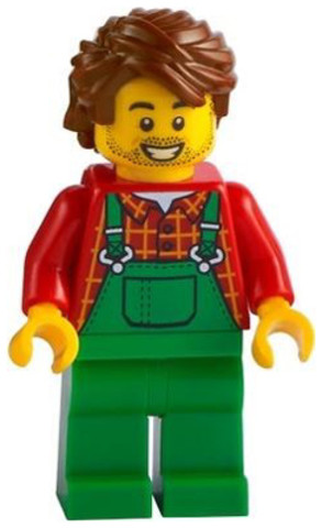 LEGO® Minifigurák cty1227 - Farmer - Overalls Green, Red Plaid Shirt, Reddish Brown Hair Swept Back Tousled