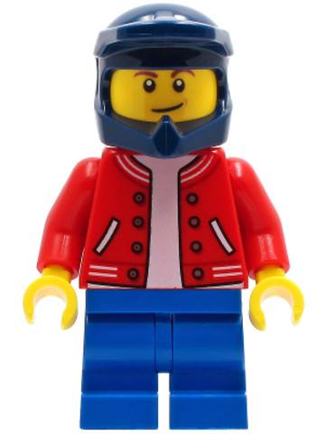 LEGO® Minifigurák cty1229 - BMX Rider - Male, Red Jacket, Blue Medium Legs, Dark Blue Dirt Bike Helmet