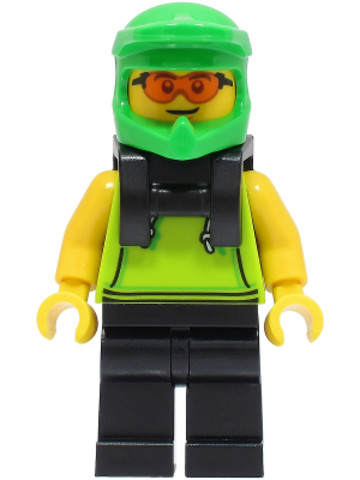LEGO® Minifigurák cty1508 - Food Delivery Cyclist - Male, Lime Hoodie, Black Legs, Bright Green Helmet, Neck Bracket