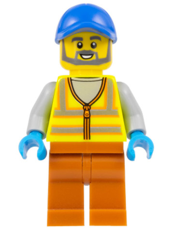 LEGO® Minifigurák cty1521 - Recycling Worker - Male, Neon Yellow Safety Vest, Dark Orange Legs, Blue Cap