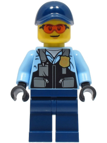 LEGO® Minifigurák cty1565 - Police - City Officer Male, Safety Vest with Police Badge, Dark Blue Legs, Dark Blue Cap, Orange Gla