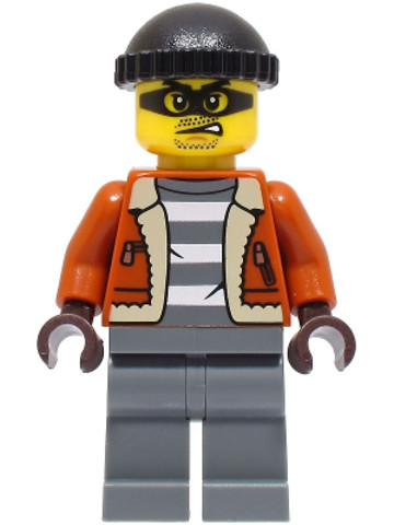 LEGO® Minifigurák cty1566 - Police - City Bandit Crook Male, Dark Orange Jacket, Dark Bluish Gray Legs, Black Knit Cap