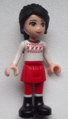 LEGO® Minifigurák frnd054 - Lily - Piros Szoknya és Leggings, Fehér Felső