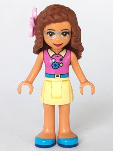 LEGO® Minifigurák frnd281 - Friends Olivia (Nougat) - Bright Light Yellow Skirt, Dark Pink Top, Flower