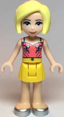LEGO® Minifigurák frnd422 - Friends Roxy - Coral Halter Top with Bright Light Green Leaves, Yellow Skirt, Silver Shoes