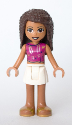 LEGO® Minifigurák frnd441 - Friends Andrea - White Skirt, Magenta Sleeveless Shirt with Hearts and Rabbit Face