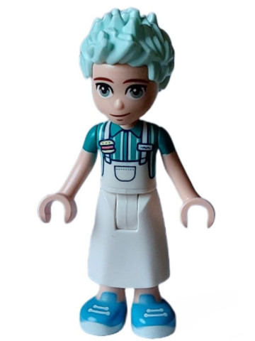 LEGO® Minifigurák frnd613 - Friends Charli - White Apron Top over Dark Turquoise Shirt, White Skirt Long, Medium Blue Shoes