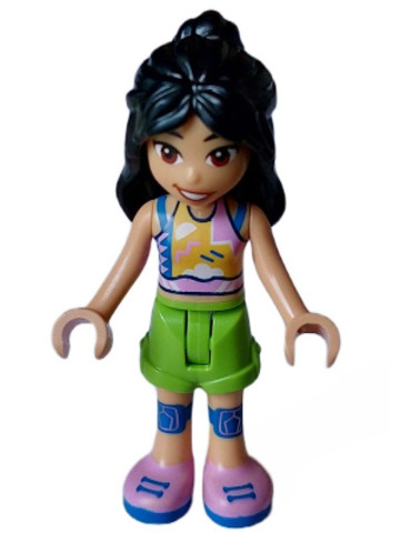 LEGO® Minifigurák frnd614 - Friends Liann - Bright Pink, Yellow, Blue, and White Tank Top, Lime Shorts, Blue Kneepads, Bright Pi