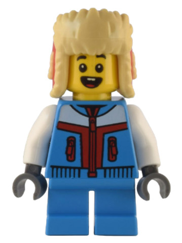 LEGO® Minifigurák hol288 - Child - Dark Azure Jacket, Red and Tan Ushanka Hat