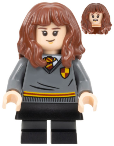 LEGO® Minifigurák hp368 - Hermione Granger, Gryffindor Sweater with Crest, Black Skirt, Black Short Legs with Dark Bluish Gray