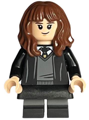 LEGO® Minifigurák hp378 - Hermione Granger - Hogwarts Robe, Black Tie, Skirt, and Short Legs with Dark Bluish Gray Stripes