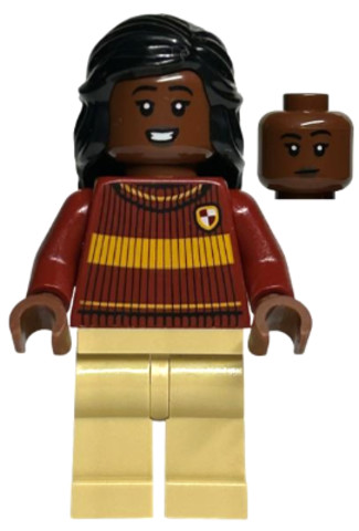LEGO® Minifigurák hp397 - Angelina Johnson - Dark Red Gryffindor Quidditch Sweater, Tan Legs
