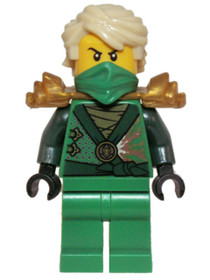 LEGO® Minifigurák njo087h - Lloyd (Techno Robe) - Rebooted, Gyöngyház Arany Páncéllal, Zöld kendő nélkül, sárga kezekkel, haszná