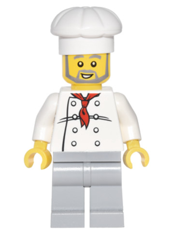 LEGO® Minifigurák twn120 - Chef - White Torso with 8 Buttons, Light Bluish Gray Legs, Gray Beard