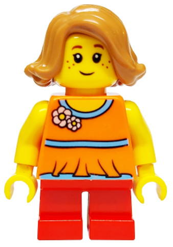 LEGO® Minifigurák twn376b - Child Girl with Medium Nougat Short Swept Sideways Hair and Red Short Legs