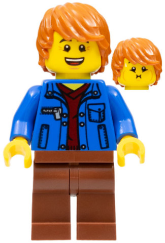 LEGO® Minifigurák twn378 - Male with Blue Jacket over Dark Red V-Neck Sweater and Reddish Brown Legs