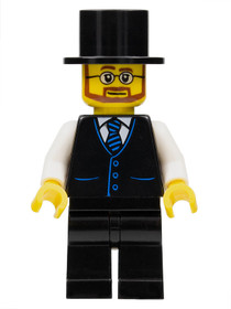 Haunted House Butler - Male, Black Vest with Blue Striped Tie, Black Legs, Black Top Hat, Glasses an