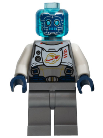 LEGO® Minifigurák twn401 - Cyber Drone Robot - Flat Silver Spacesuit with Harness and White Panel with Classic Space Logo, Tran