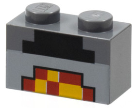 Sötét kékesszürke 1x2 kocka, minecraft égő sütő mintával