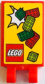 Piros 2 x 3 csempe fogantyúval, lego mintás matricával, használt