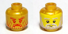 Gyöngyházarany Minifigura Fej - Stilizált Arccal, hátulján Sárga Ősszakállas Arccal