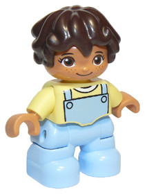 Duplo Figure Lego Ville, Child Girl, Bright Light Blue Legs, Bright Light Yellow Top, Dark Brown Hai