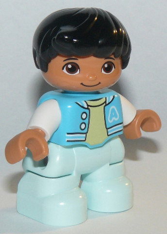 LEGO® Minifigurák 47205pb074 - Duplo Figure Lego Ville, Child Boy, Light Aqua Legs, Medium Azure Jacket, Bright Light Yellow Shirt,