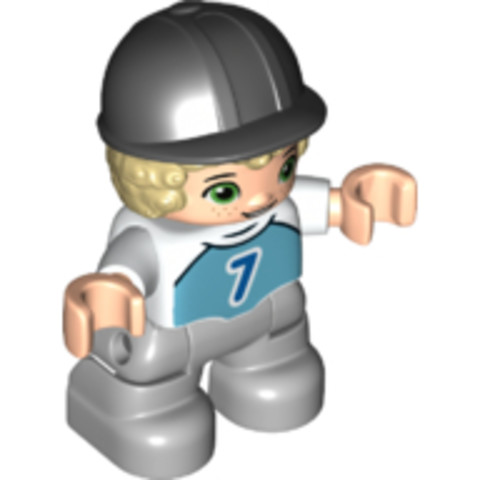 LEGO® Minifigurák 47205pb081 - Duplo Figure Lego Ville, Child Boy, Light Bluish Gray Legs, Medium Azure Top with Number 7, Tan Hair