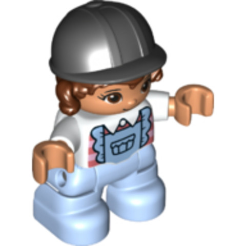 LEGO® Minifigurák 47205pb083 - Duplo Figure Lego Ville, Child Girl, Bright Light Blue Legs with Overalls, White Top, Reddish Brown 