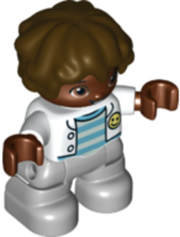 LEGO® Minifigurák 47205pb089 - Duplo Figure Lego Ville, Child Boy, Light Bluish Gray Legs, White Jacket, Light Aqua and Medium Azur