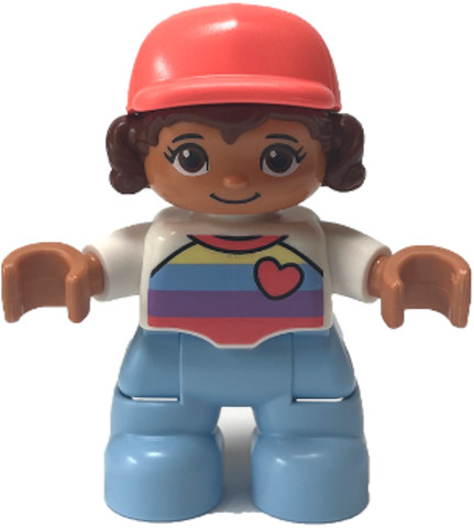 LEGO® DUPLO® 47205pb091 - Duplo Figure Lego Ville, Child Girl, Bright Light Blue Legs, White Top with Stripes and Heart, Reddi