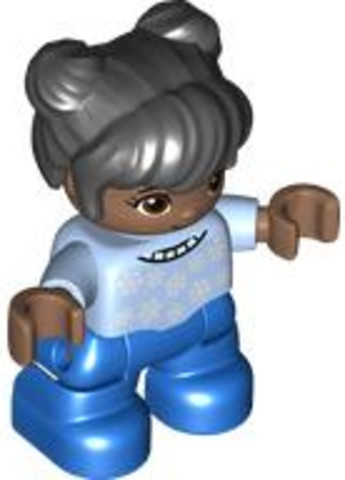 LEGO® Minifigurák 47205pb092 - Duplo Figure Lego Ville, Child Girl, Blue Legs, Bright Light Blue Top with White Snowflakes, Reddish