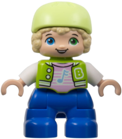 LEGO® Minifigurák 47205pb098 - Duplo Figure Lego Ville, Child Boy, Blue Legs, Lime Jacket with White Sleeves, Bright Pink Shirt, Ye
